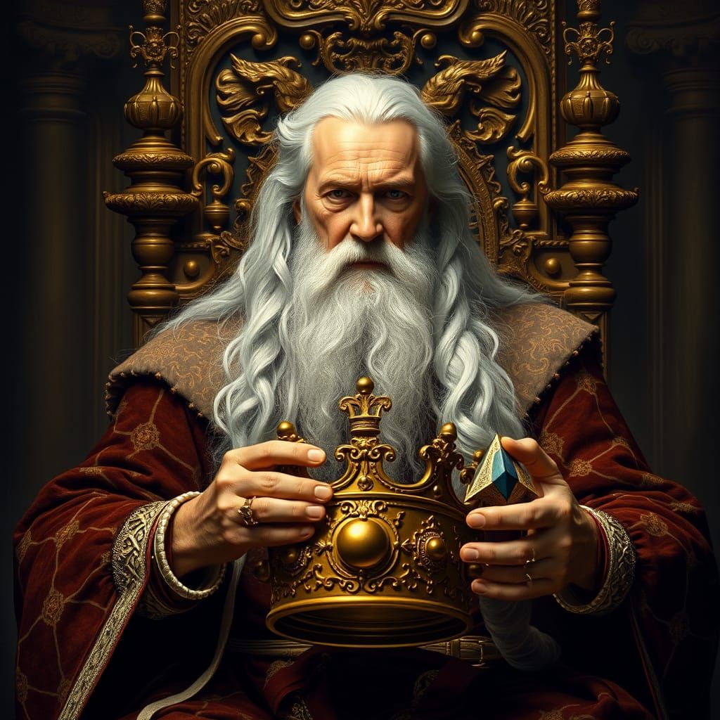 Aged King in Ornate Chamber