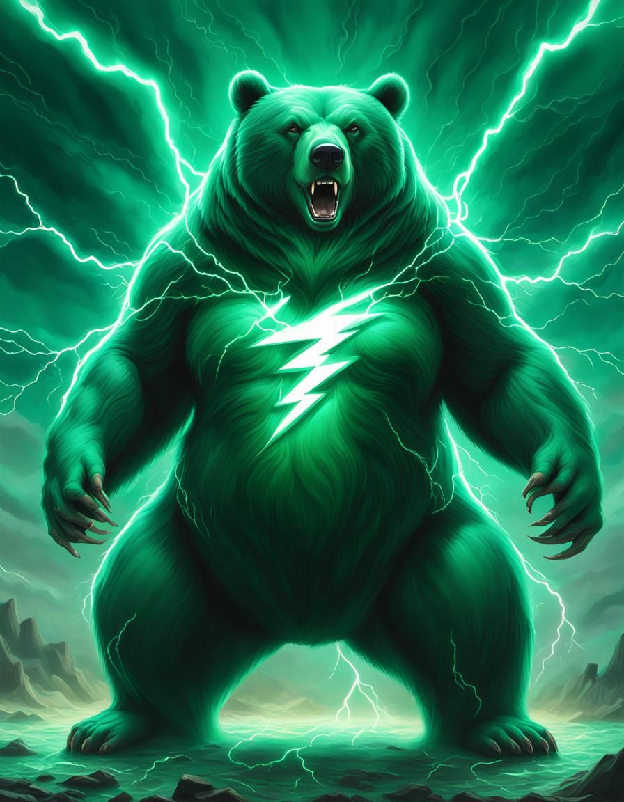 Electric Emerald Bear Orb in Hyperrealistic Style
