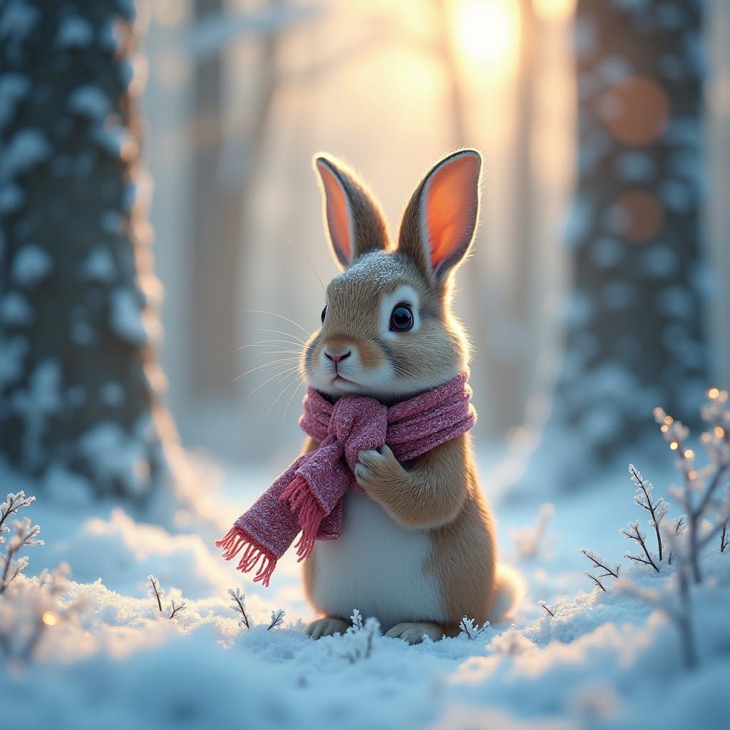 Enchanted Rabbit in Winter Wonderland Scene