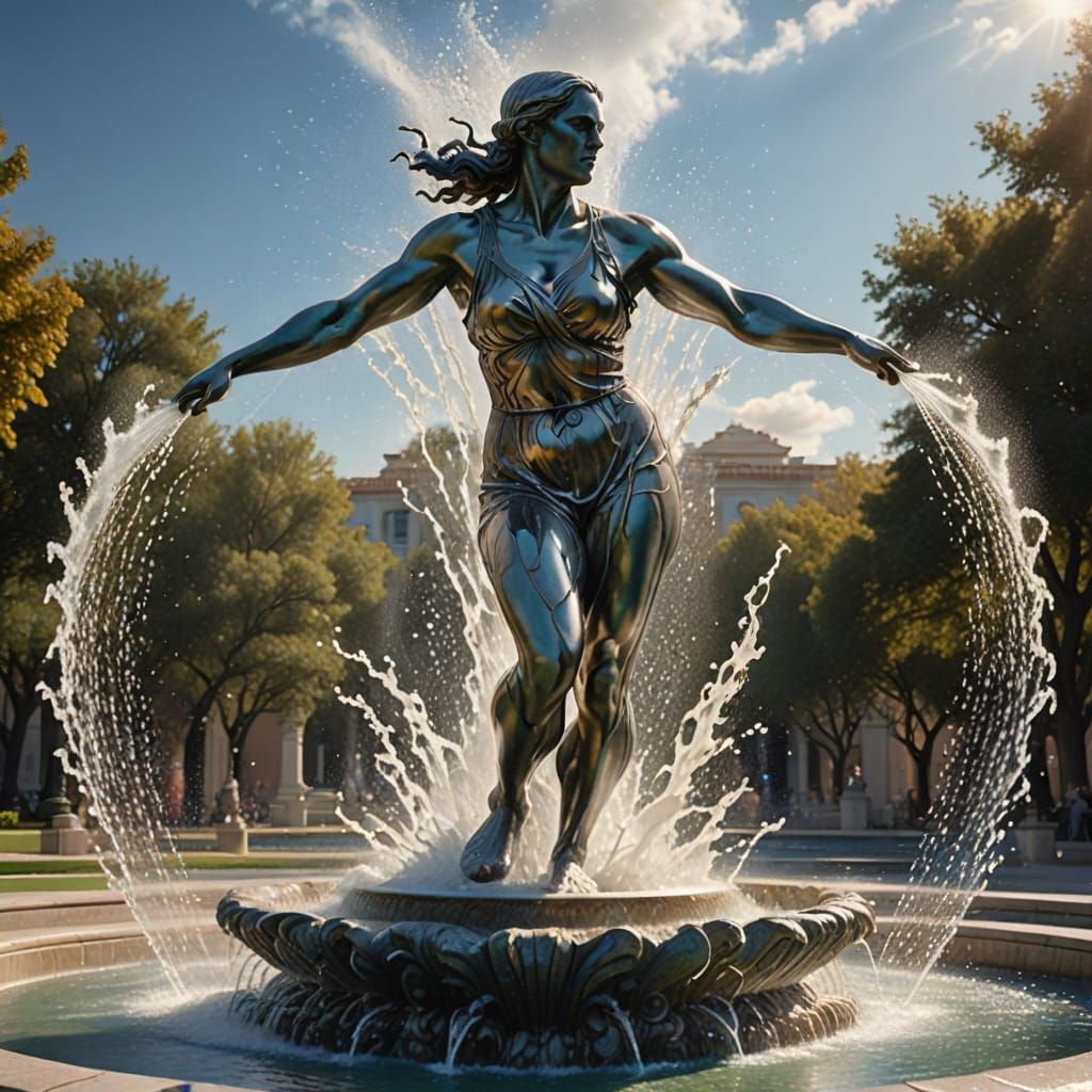 Classical Discus Thrower in Phidias Style Fountain