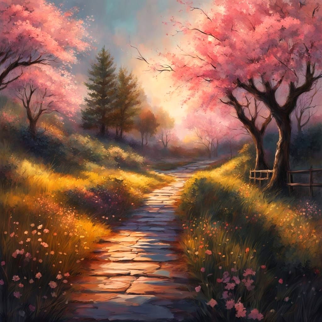 Spring Elegance in Charcoal Drawing Style