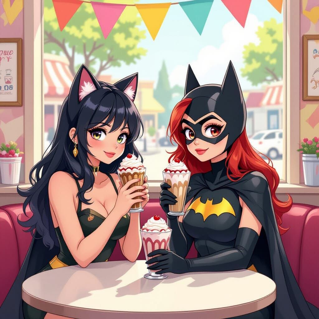 Catgirl and Batgirl Share a Sundae