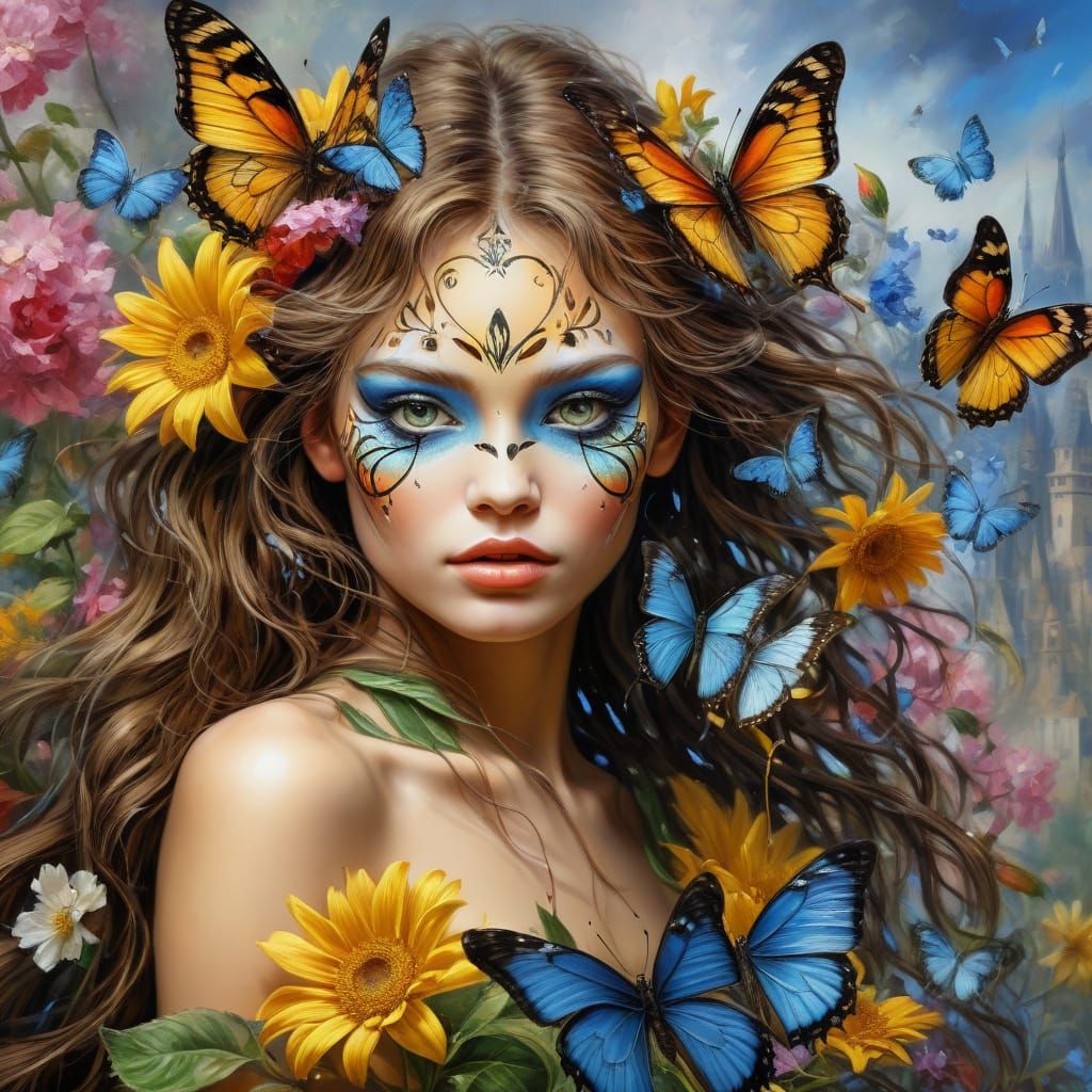 Hyperrealistic Portrait of a Butterfly Perched on a Flower