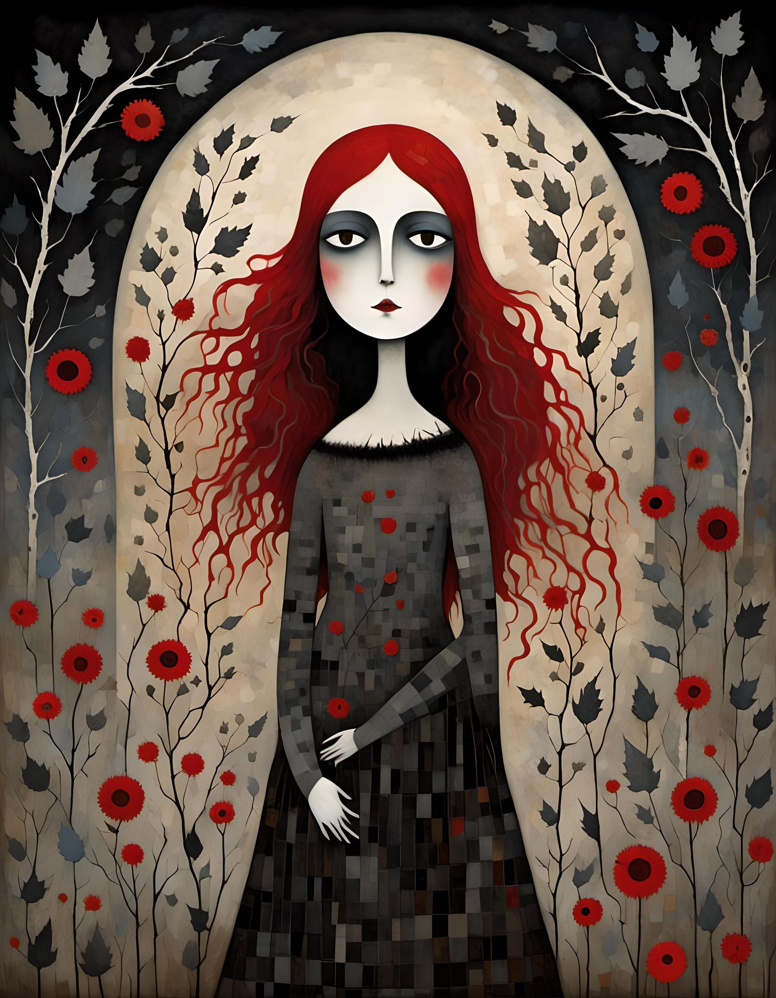 Gothic Pagan Woman in Black and White