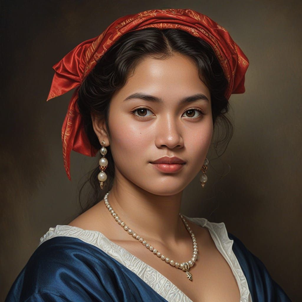 Palauan Woman Portrait in Classical Oil Painting Style