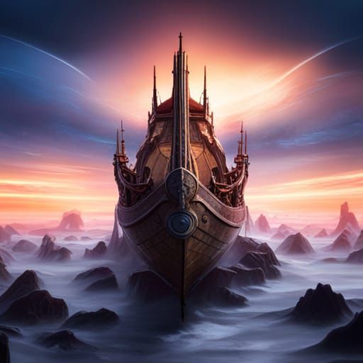 Science Fiction Viking Boat in the Clouds