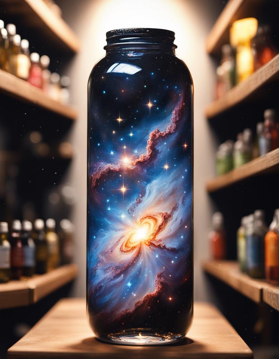 Galaxy Nebula in a Bottle: Impressionistic Oil Painting