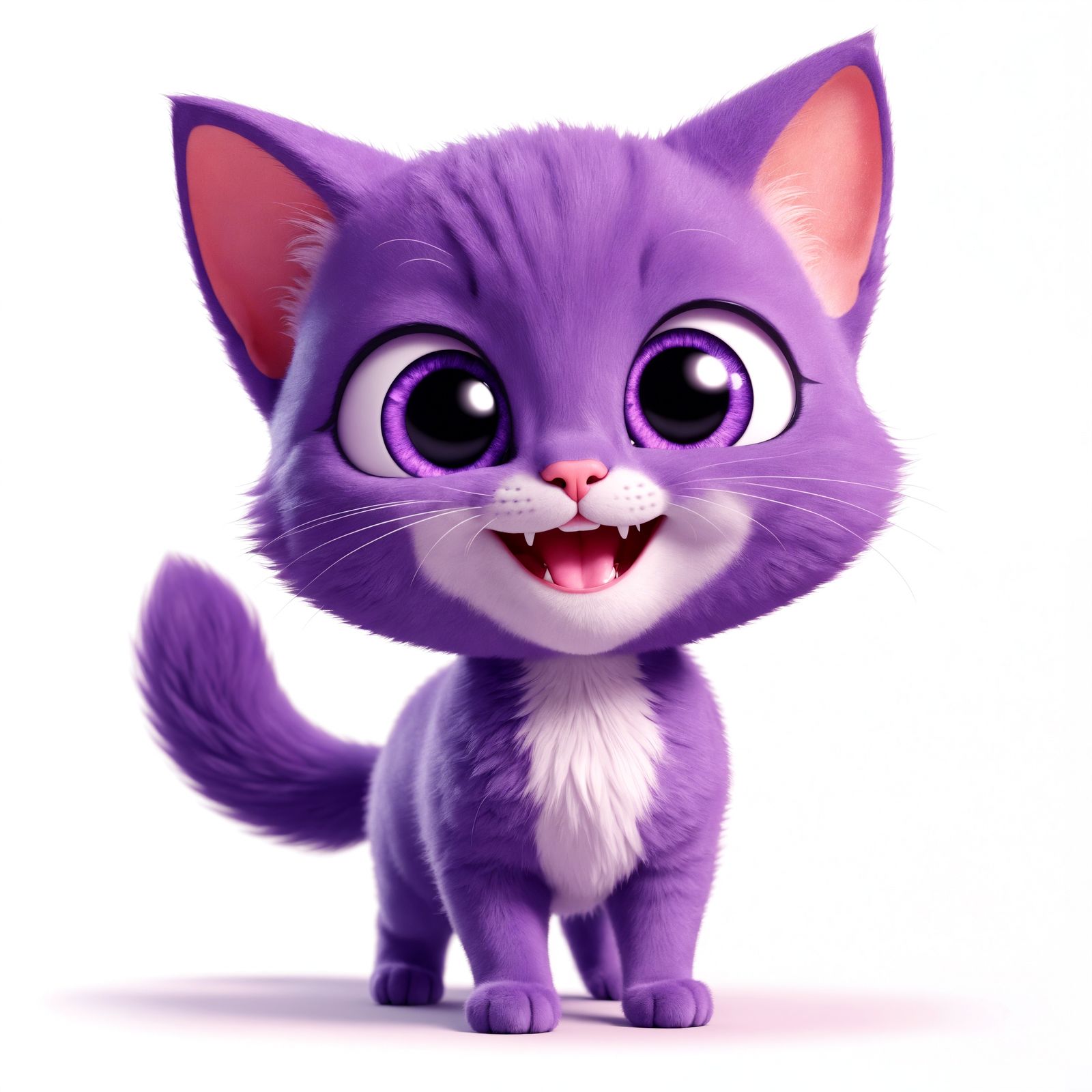 Delightful Cartoon Purple Kitten Filled with Joy