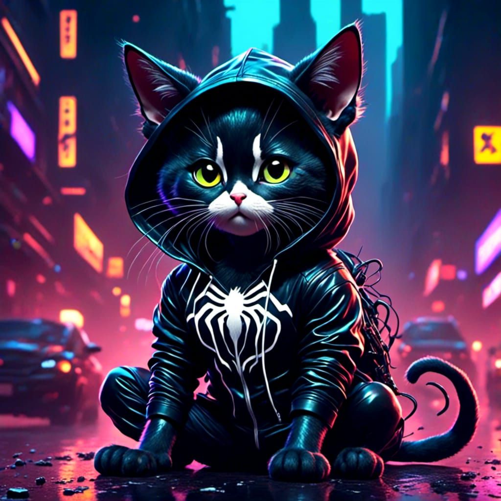 Cat in Venom Hoodie: Cute Furry Art