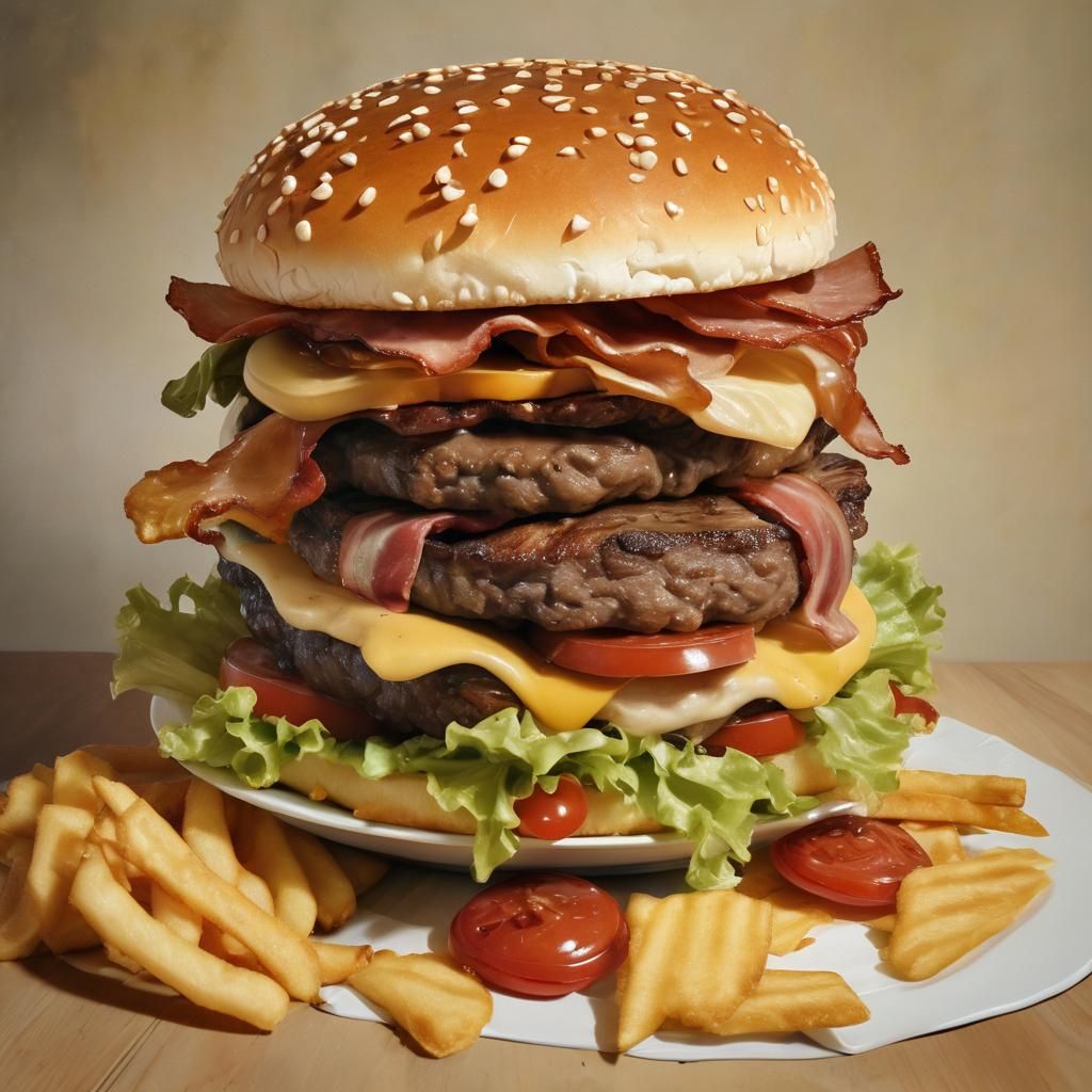 A hyperrealistic closeup photo of a "reversed" hamburger san...