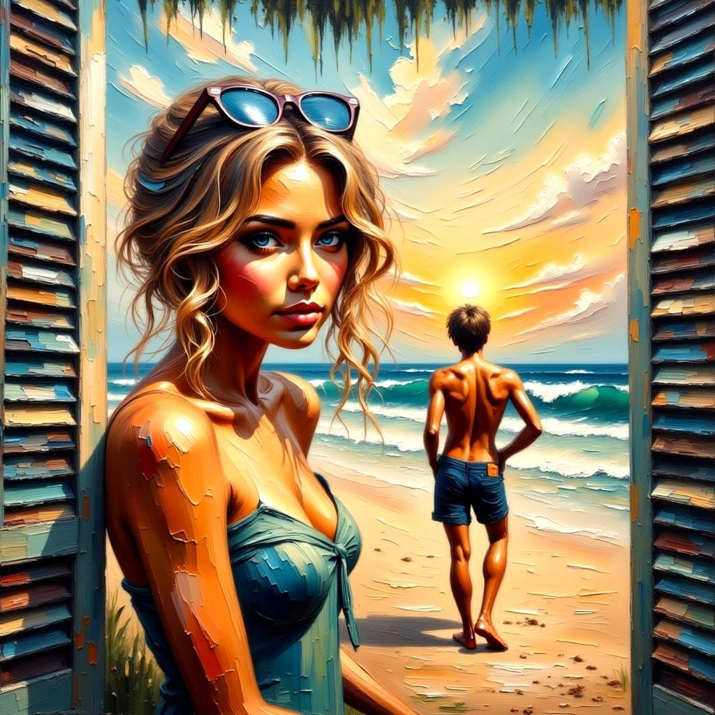 Beautiful Australian Beach Scene in Impressionistic Oil Pain...