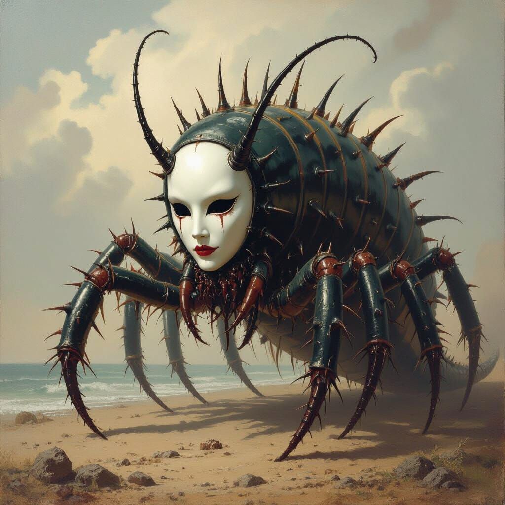 Horrific Centipede Witch Creature as Oil Painting