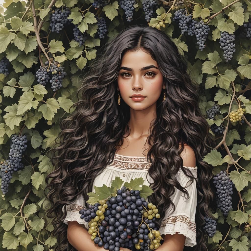 Young Woman Harvesting Grapes in Vineyard