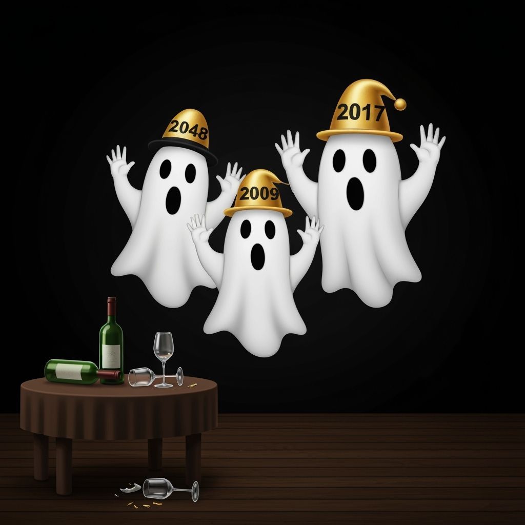 Eerie Ghosts Celebrate New Year in Dark Room