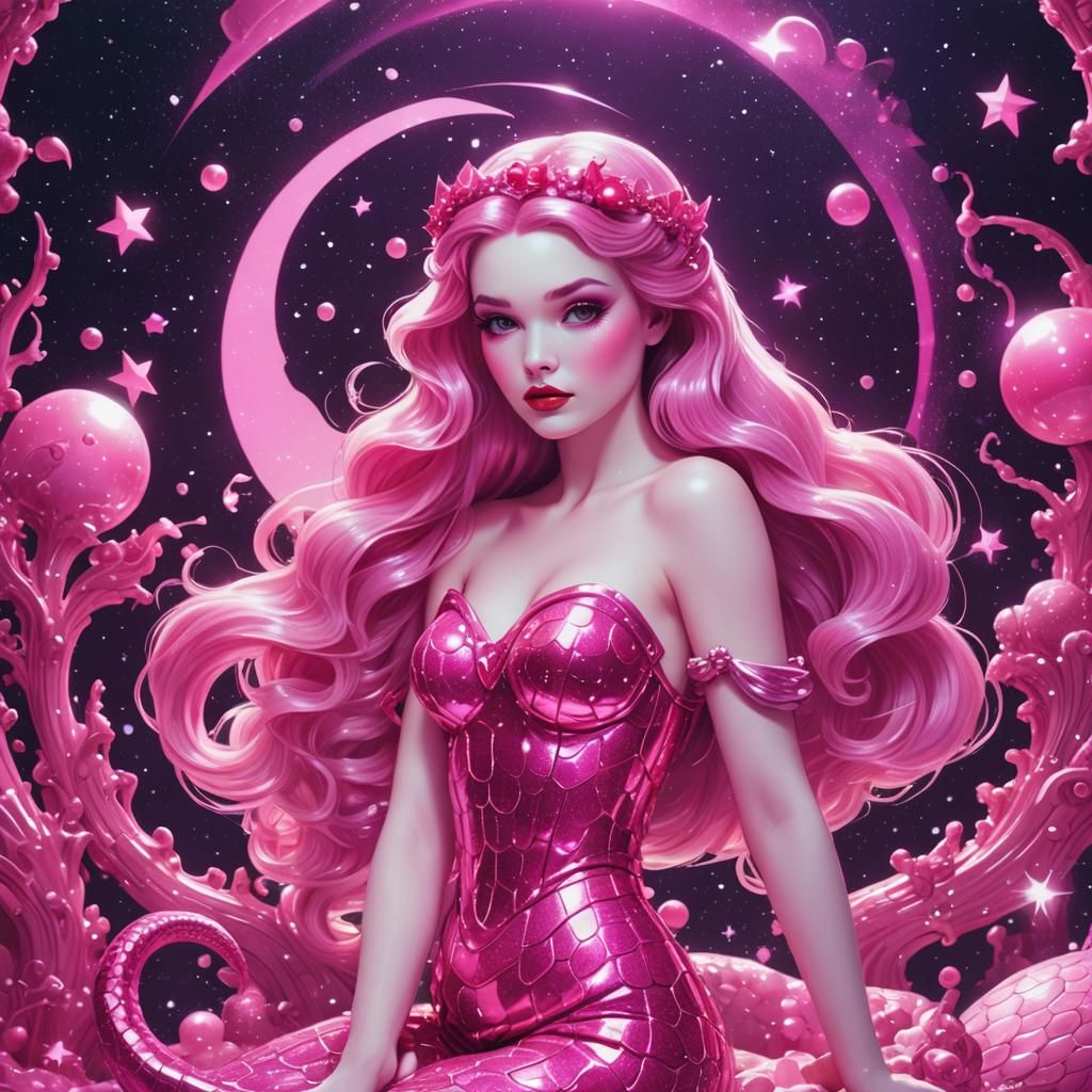 Snow White Space Mermaid in Synthwave Neon