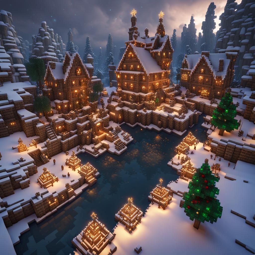 Festive Minecraft Village in Detailed Digital Painting