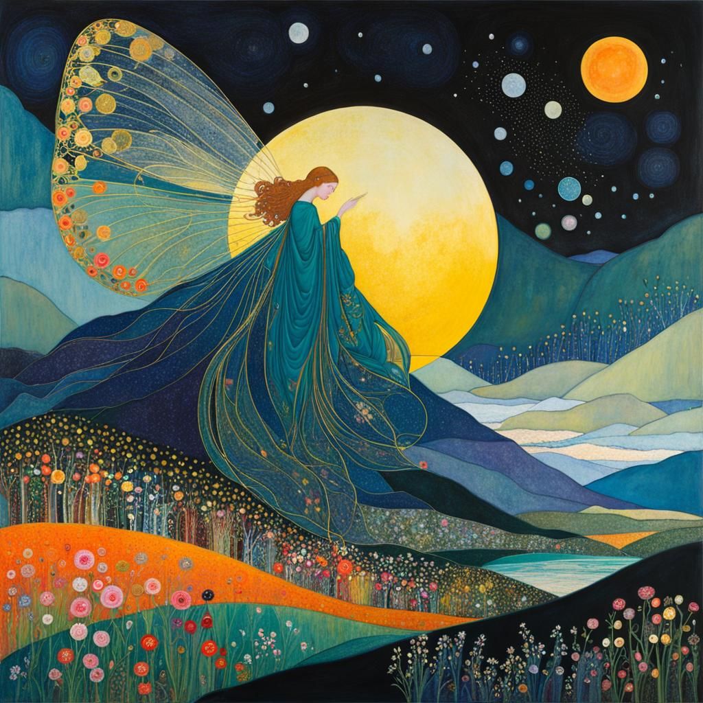 Floral Fairy Fantastical Art in Gustav Klimt Style