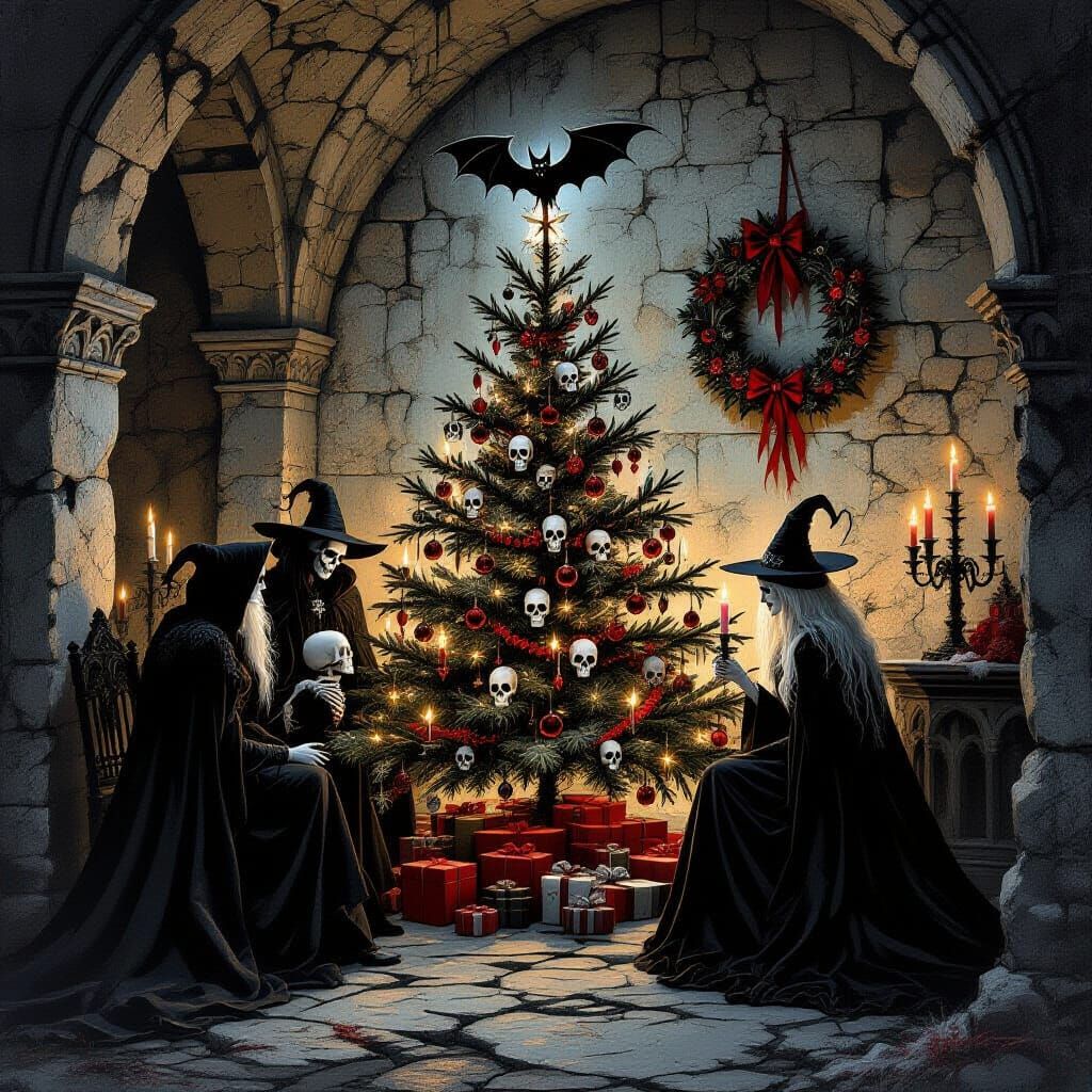 Gothic Vampire Family's Macabre Christmas Crypt