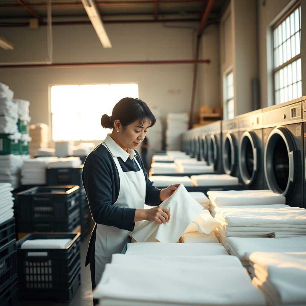 Laundry Owner in Sunlit Facility, Wes Anderson Style