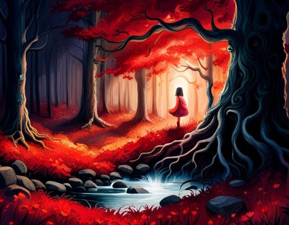 Eerie Forest with Blood River: Fantasy Illustration