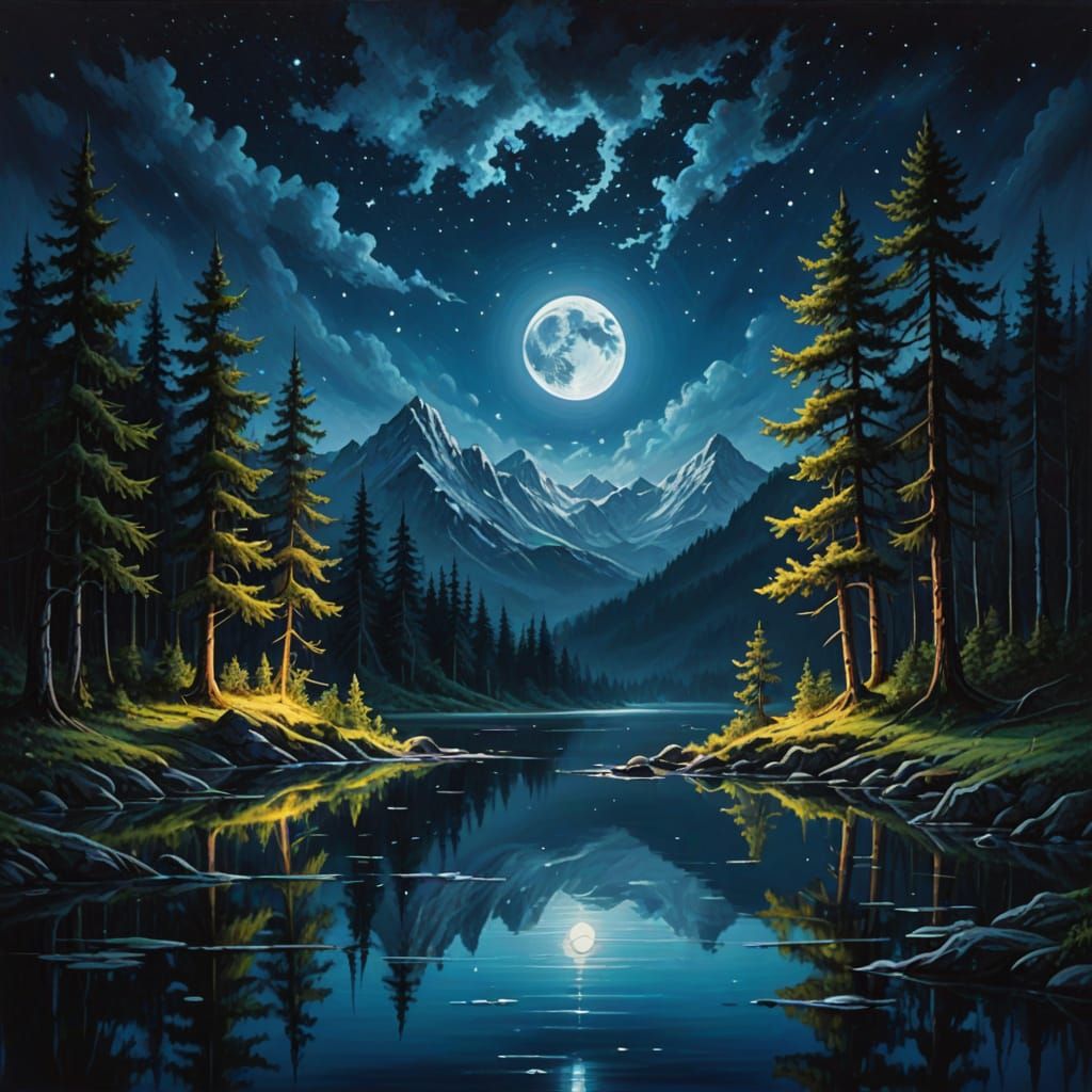 Enchanted Forest: Moonlit Fantasy Oil Painting
