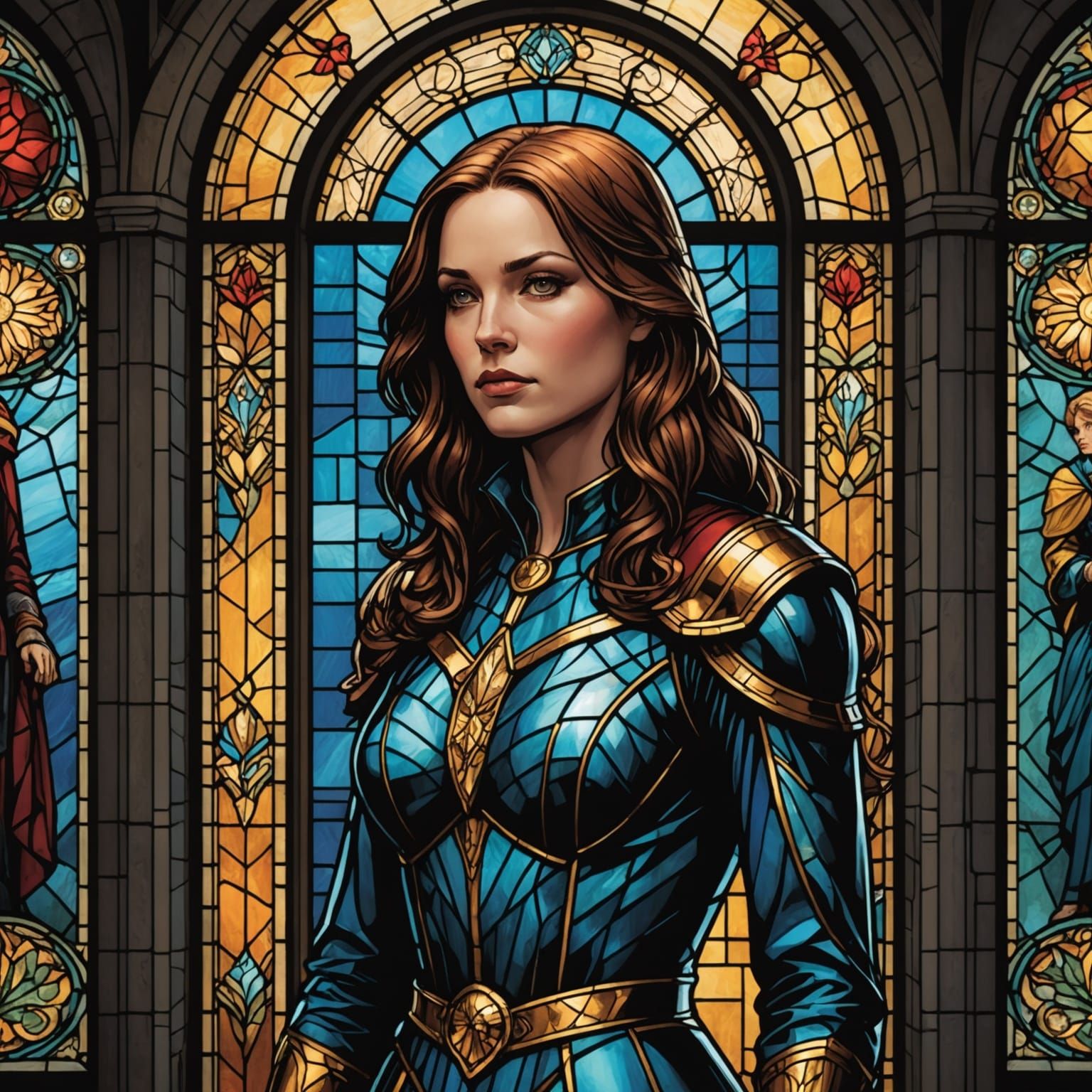 Stained Glass Woman in Vibrant Colorful Window