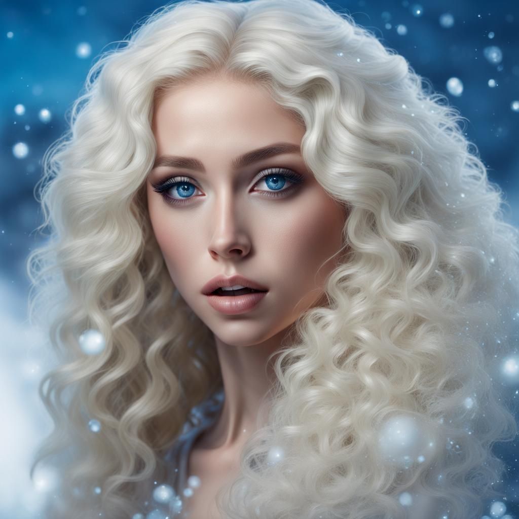 Hyperrealistic Unclad Woman with Curly Hair in Snow