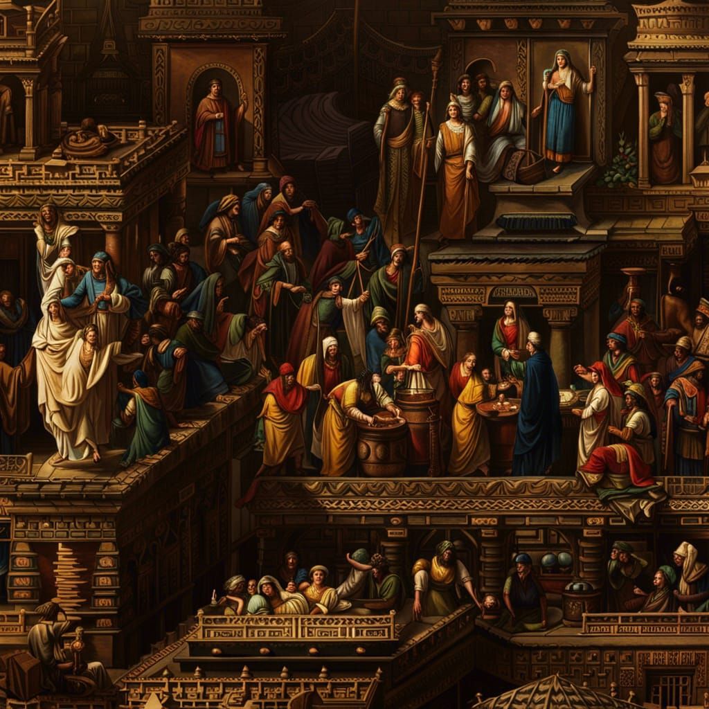 Ancient Civilization Daily Life in Hyperrealistic Style