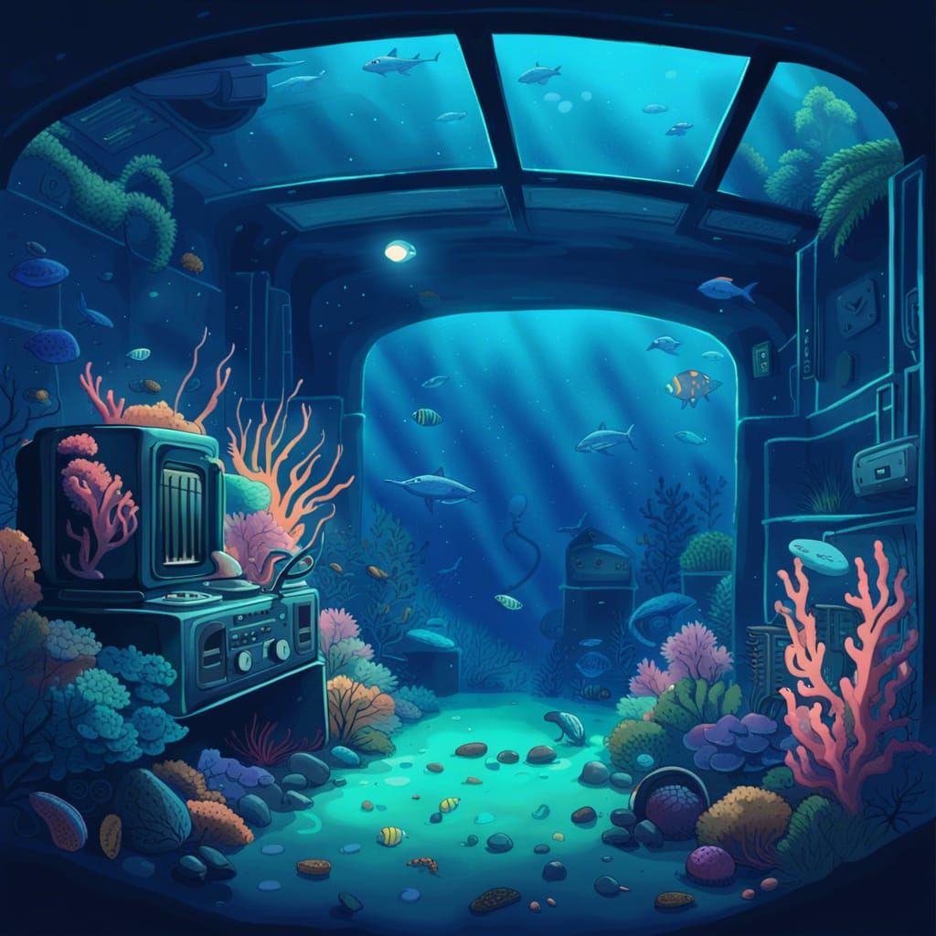 Serene Lofi Underwater Scene in Anime Style