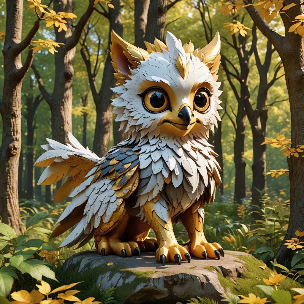 Adorable Golden Griffin Cub in 3D Cartoon Style