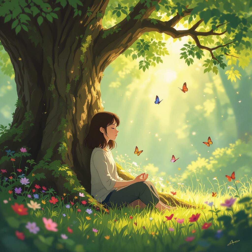 Forest Meditation Serenity in Studio Ghibli Anime Style