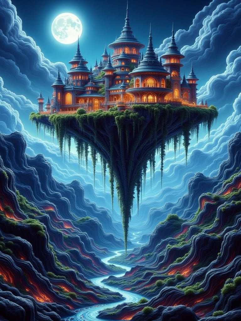 Floating City in Impressionistic Ghibli Style