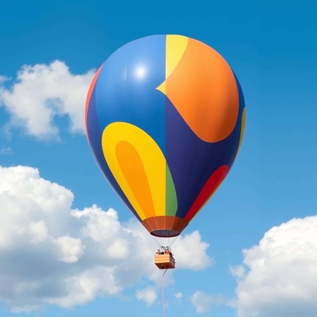 Vibrant Balloon Floating in a Pop Surrealist Sky