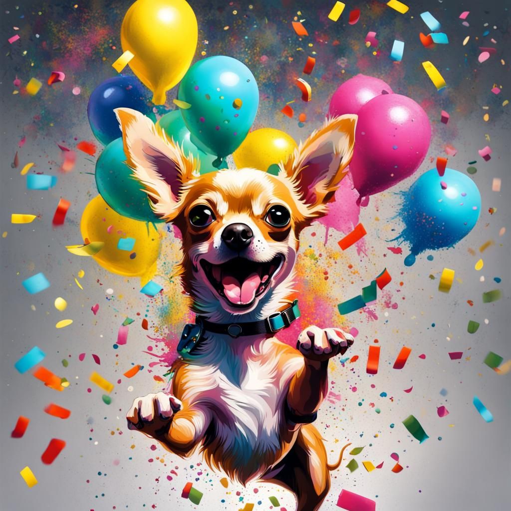 Chihuahua Confetti Party in Graffiti Splash Art