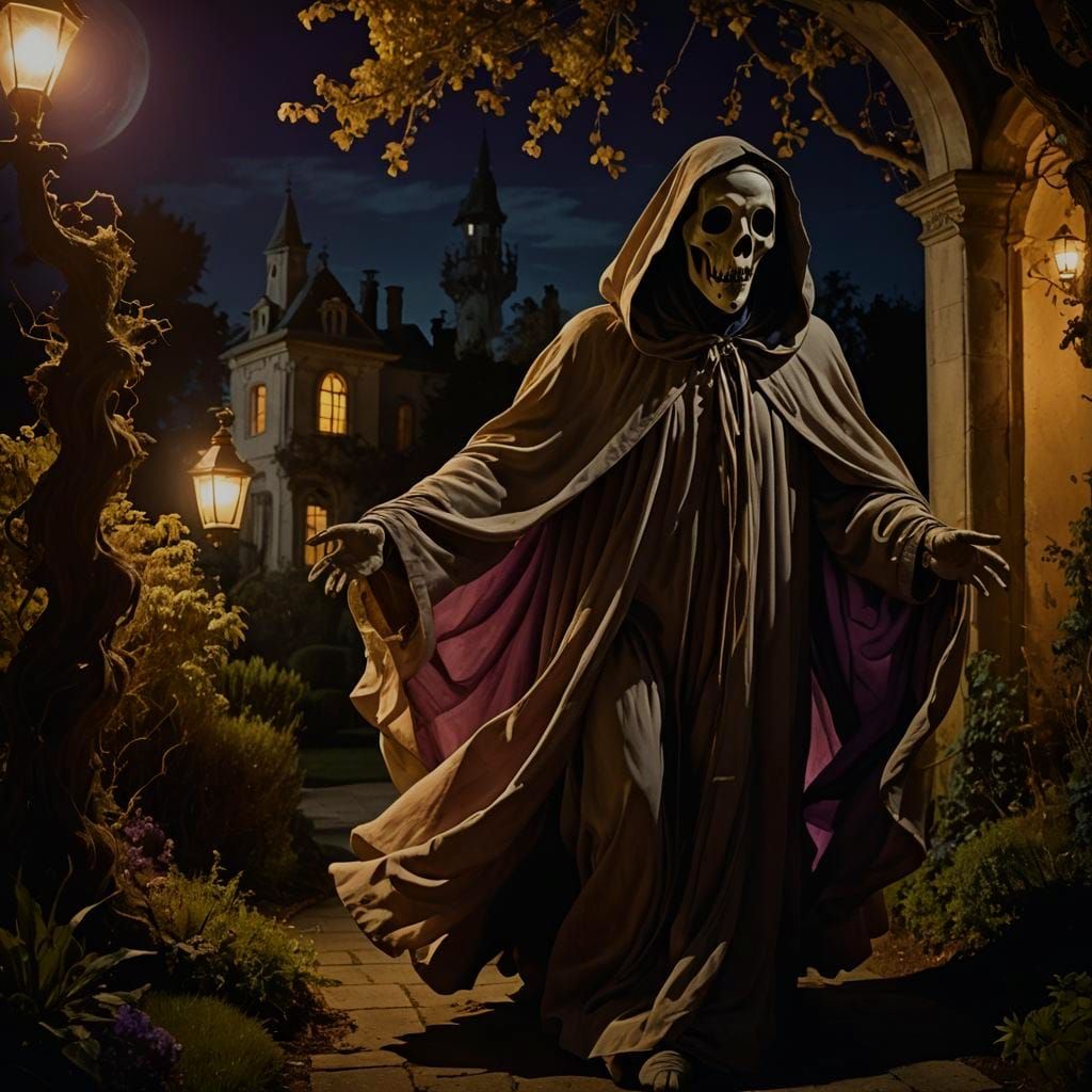 Ethereal Ghost Emerges from Dark Manorial Shadows