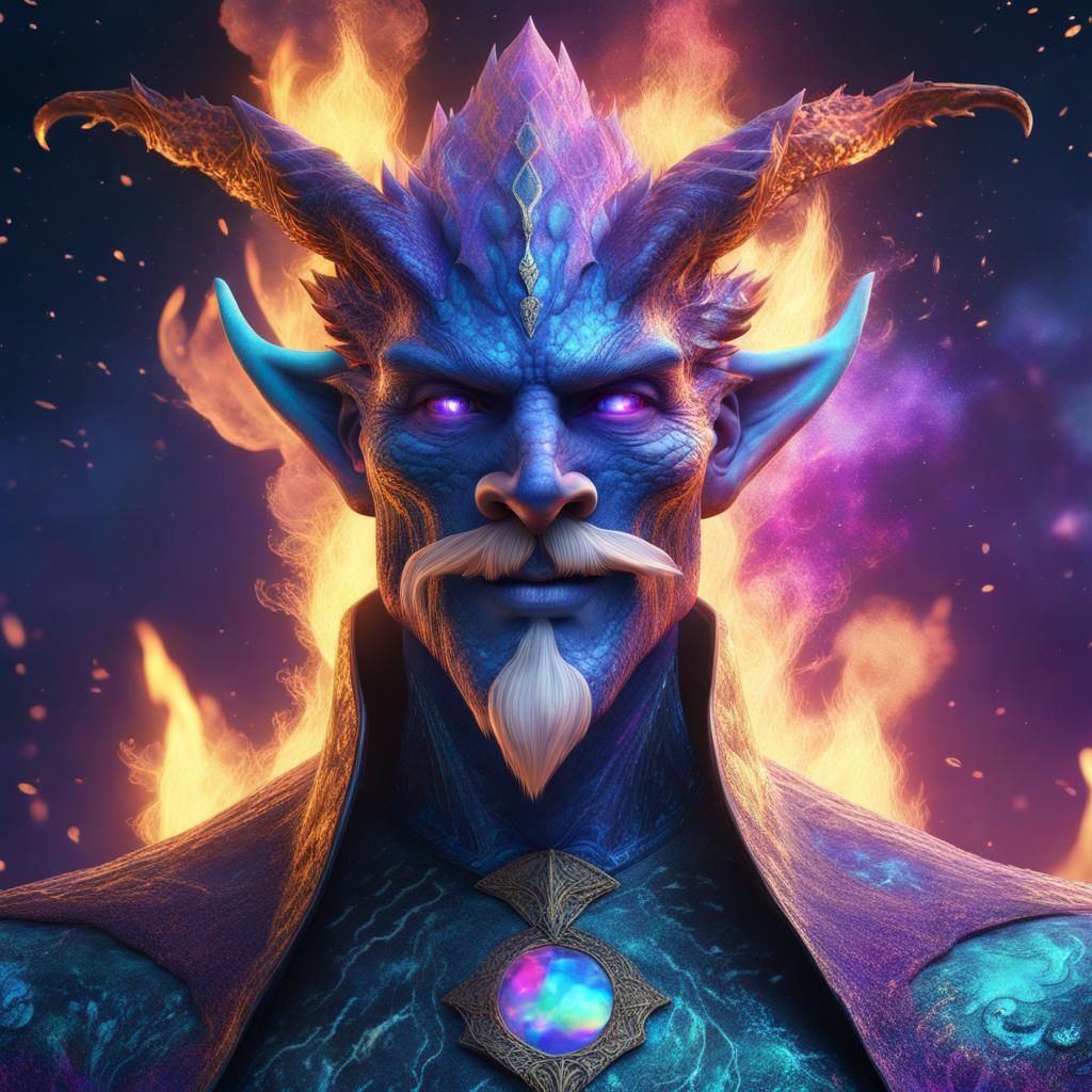 Dragon Wizard with Galaxy Sky and Ethereal Flames