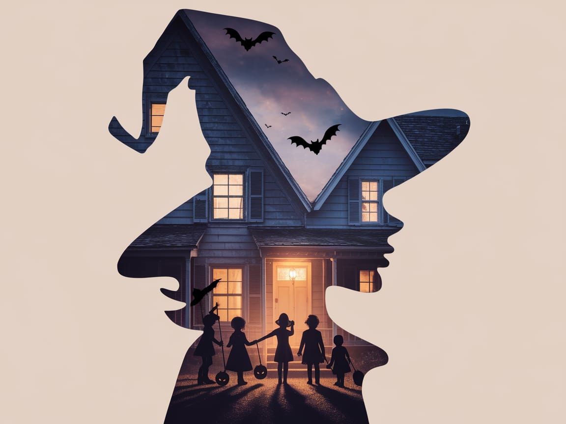 Enchanting Witch's Silhouette in Whimsical Halloween Scene