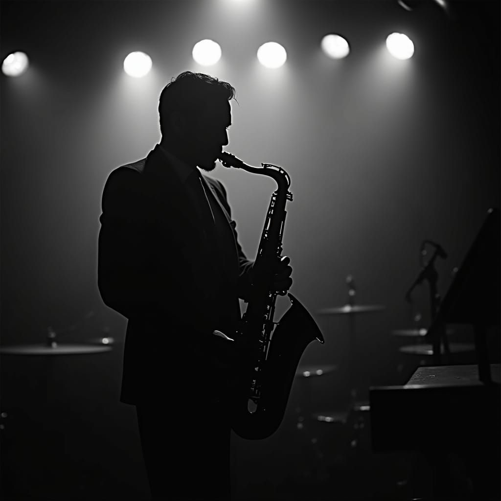 Noir Saxophonist in Smoky Jazz Club