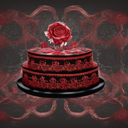 Cake made with black red lace, deep crimson, published