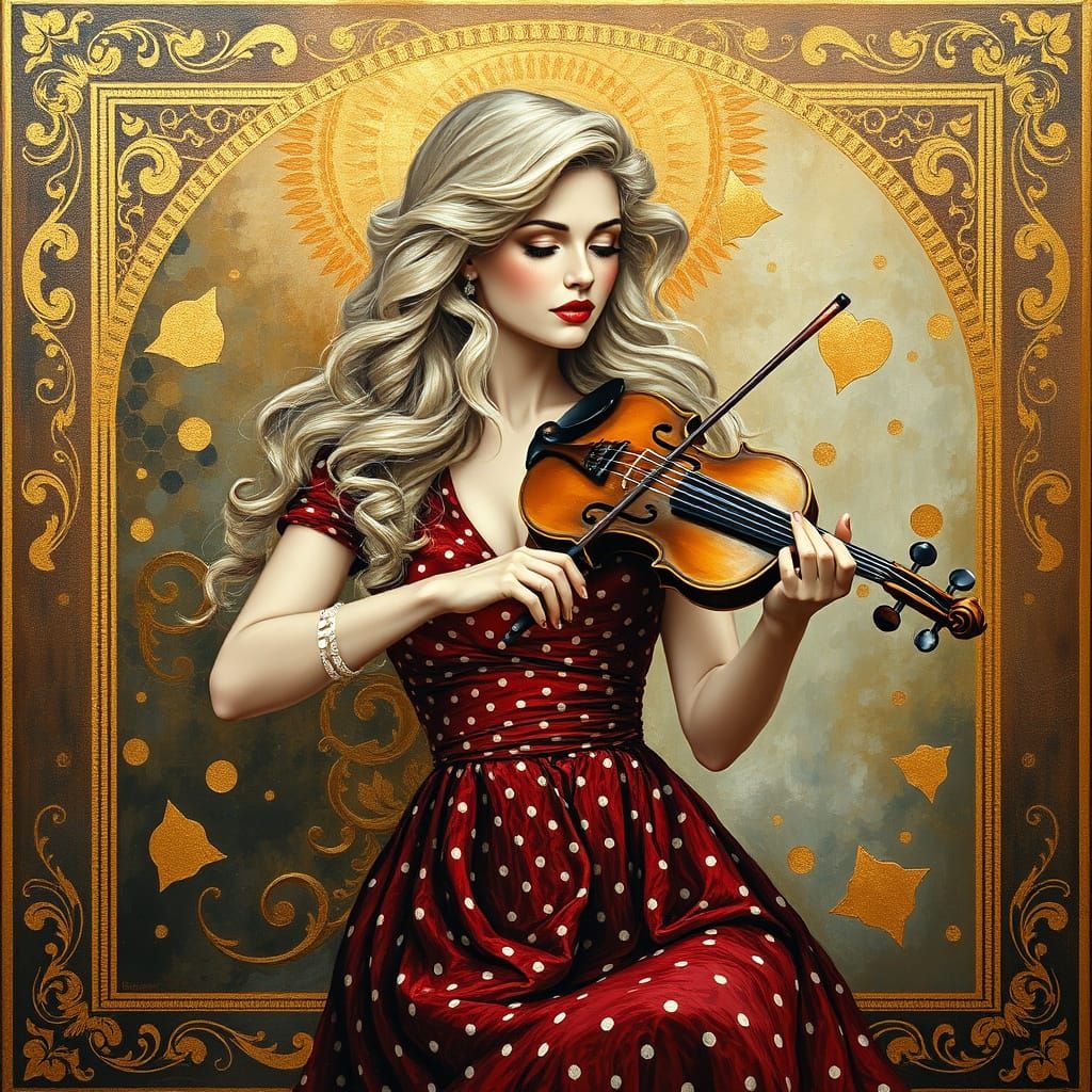 Golden Goddess of Music in Vibrant Brushstrokes