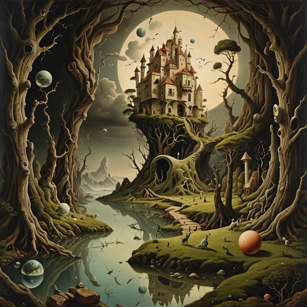 Surrealism floating buildings.