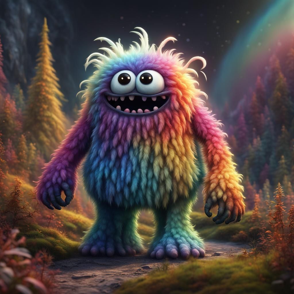 Rainbow Woolly Monster in Detailed Matte Painting