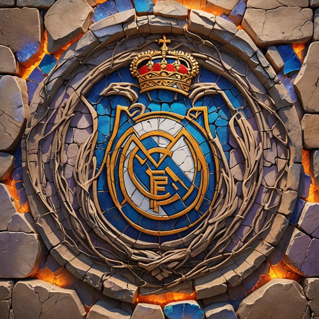 Real Madrid Logo on Ancient Stone Wall