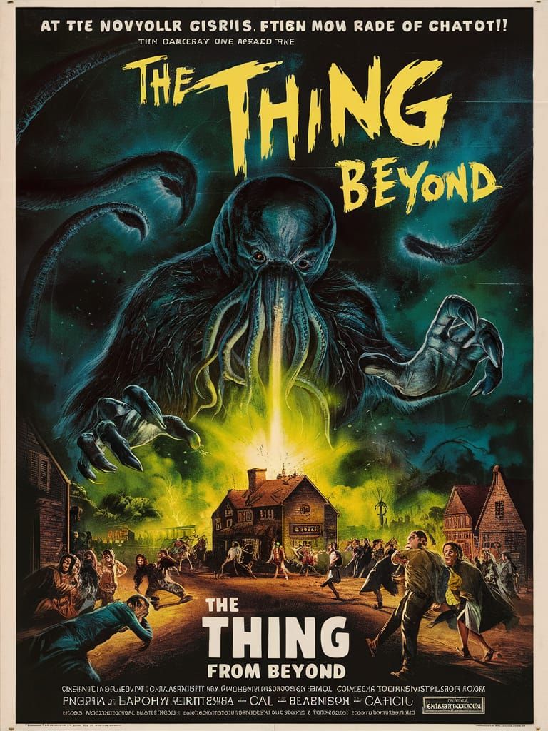 Menacing Cosmic Creature in Retro Horror Poster