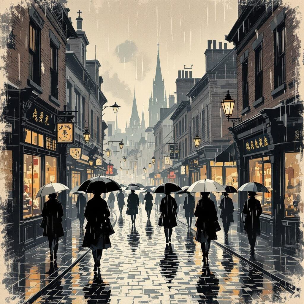 Victorian Street Scene in Ukiyo-e Style