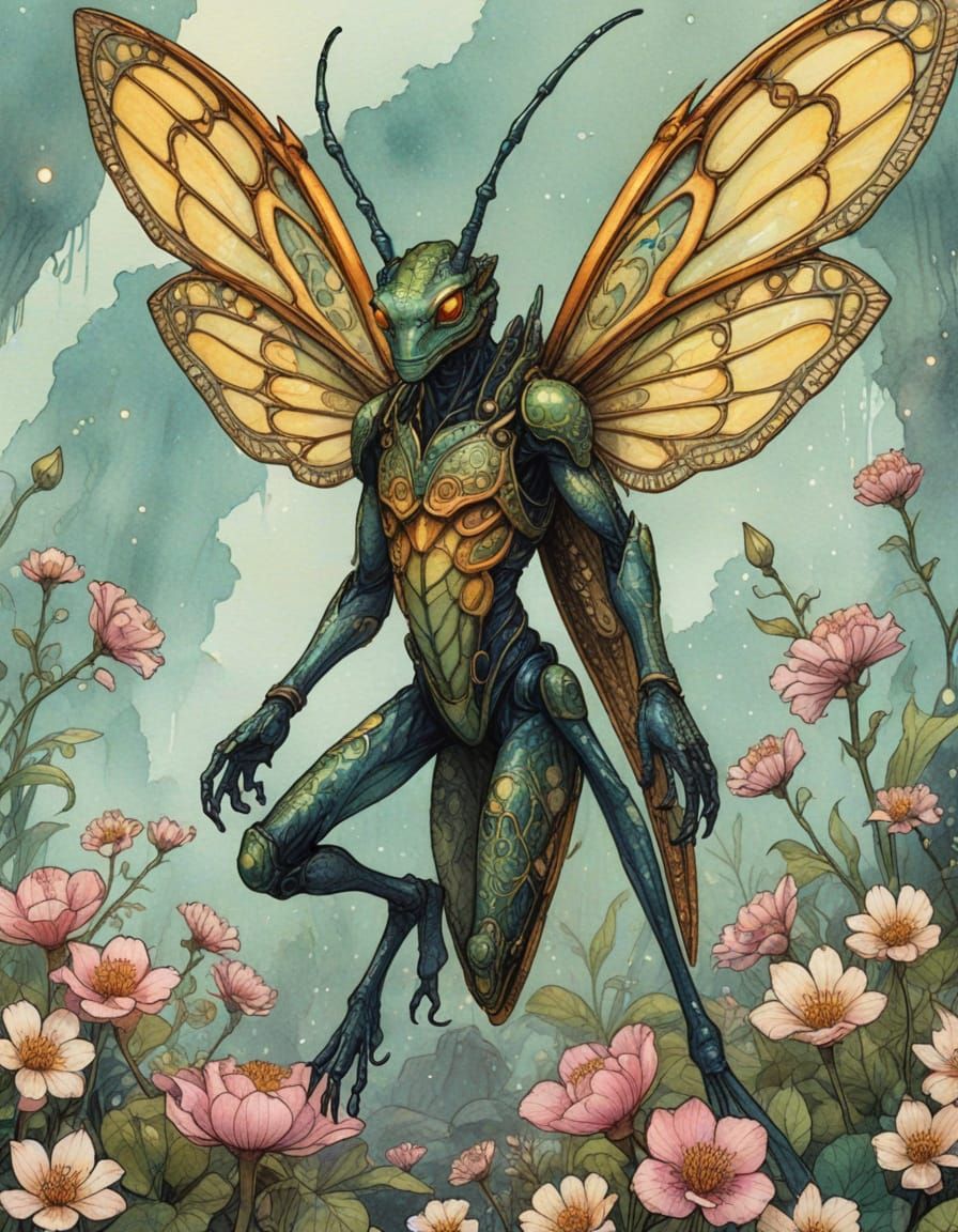 Amphibian God in Bioluminescent Swamp: Manga Illustration