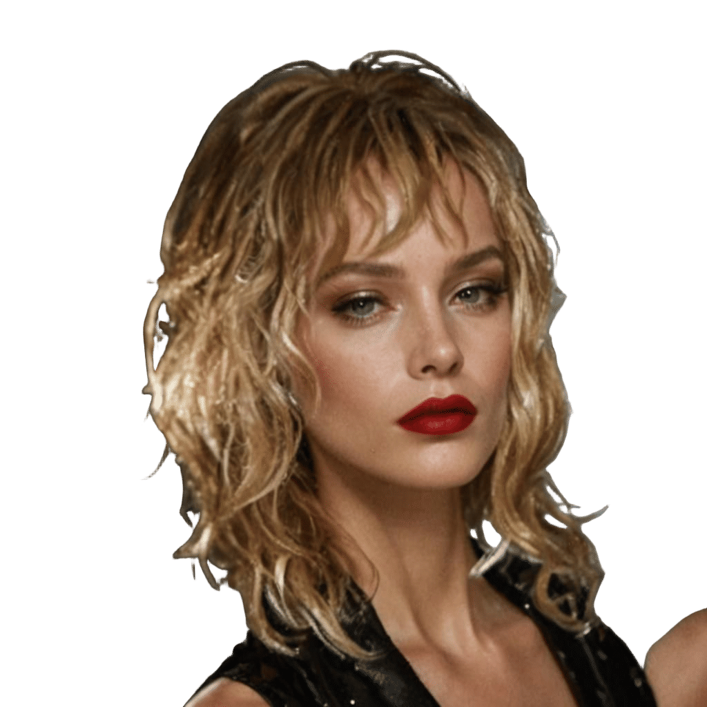 Glamorous Woman Headshot with Wet Hair and Red Lips