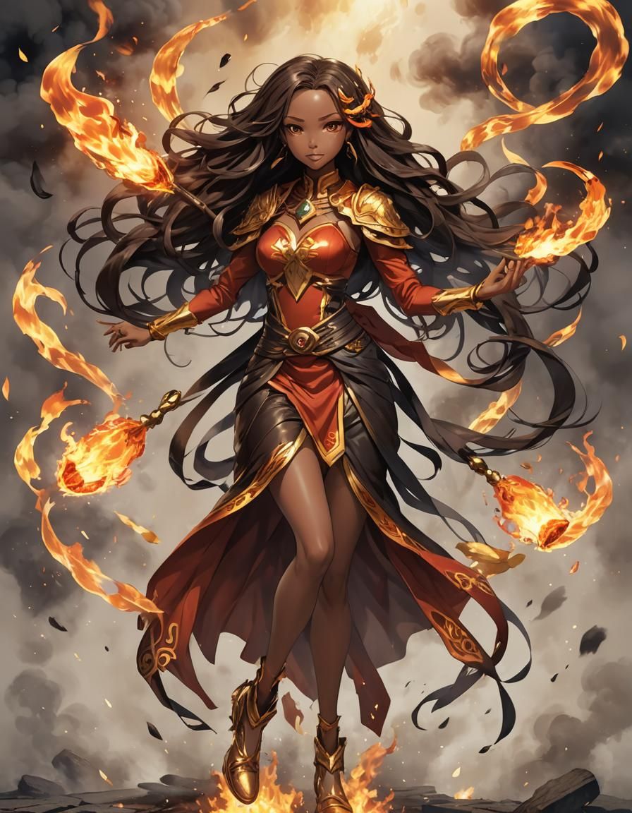 Anime Fire Fairy Portrait in 2D Illustration