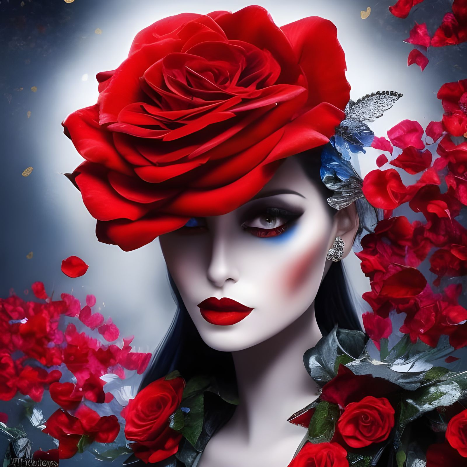 Gothic Beauty in Rose Petals, Royo Style