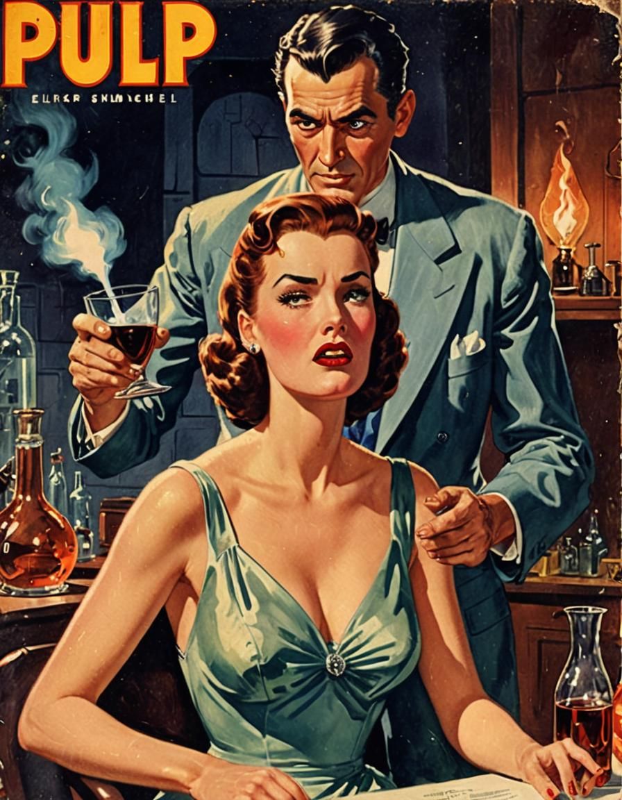 Vintage Pulp Magazine Cover: Evil Scientist's Elixir